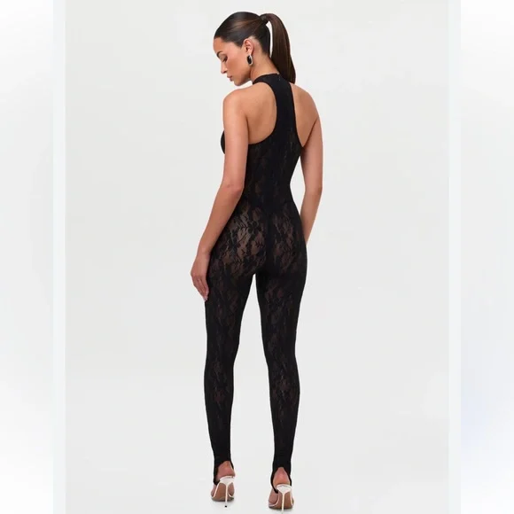 Naked Wardrobe STRETCH LACE RACER STIRRUP JUMPSUIT L - Picture 2 of 10